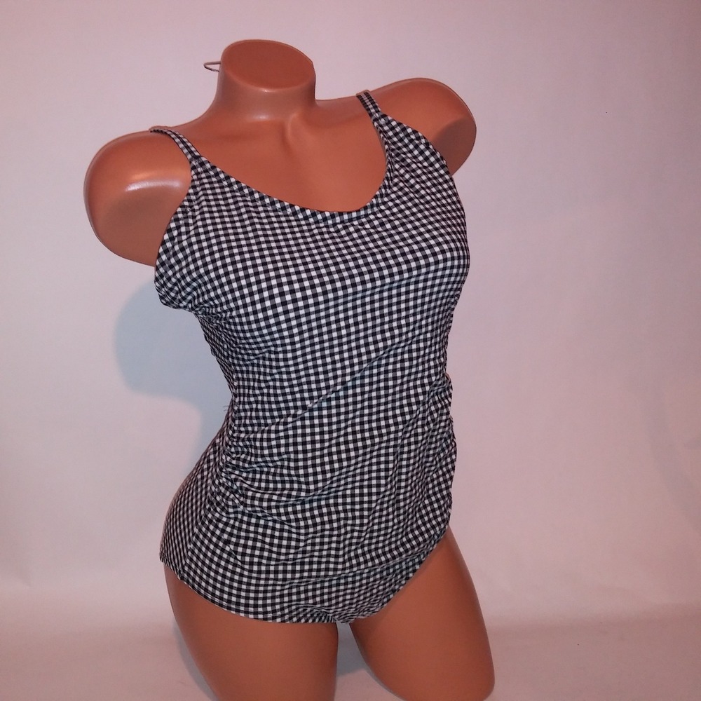 Kona Sol Swim One Piece Medium Black White Checkered Gingham Padded Wireless